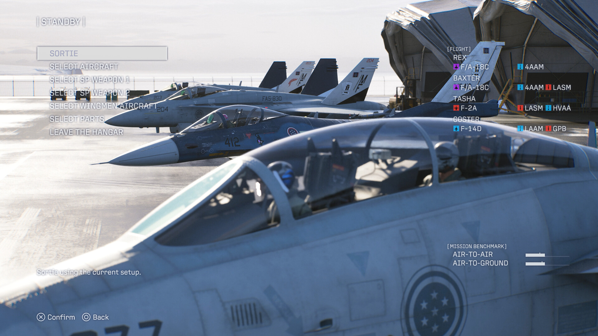 Fighter jets on a carrier deck in an Ace Combat 8 screenshot