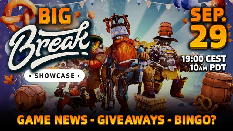 Deep Rock Galactic dwarves in Rocktoberfest gear beside the Big Break Showcase logo and the date Sep. 29