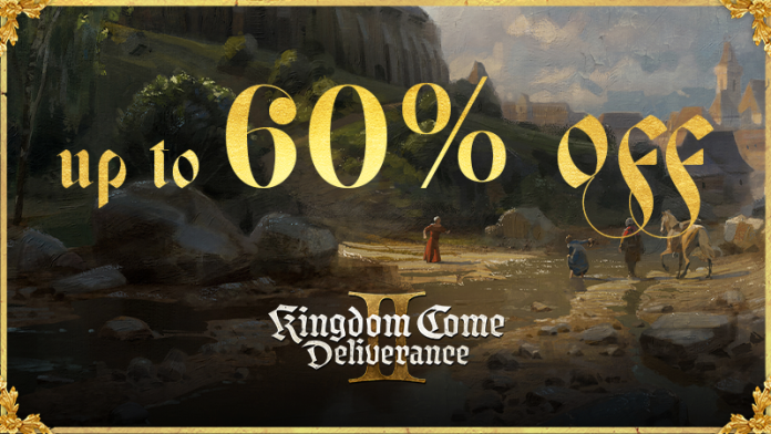 Kingdom Come: Deliverance II sale banner reading up to 60% off over a Bohemian landscape