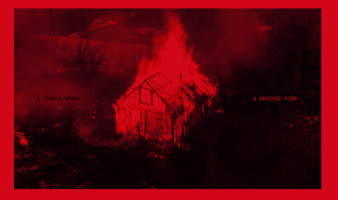 Summer Eternal key art of a burning house