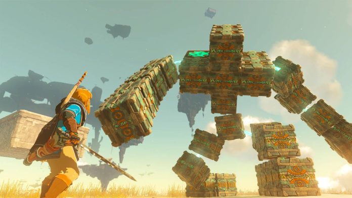 Link facing a stone construct in The Legend of Zelda: Tears of the Kingdom