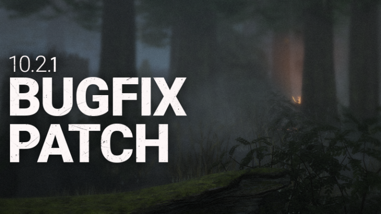 Graphic reading 10.2.1 Bugfix Patch over a foggy dark forest in Dead by Daylight