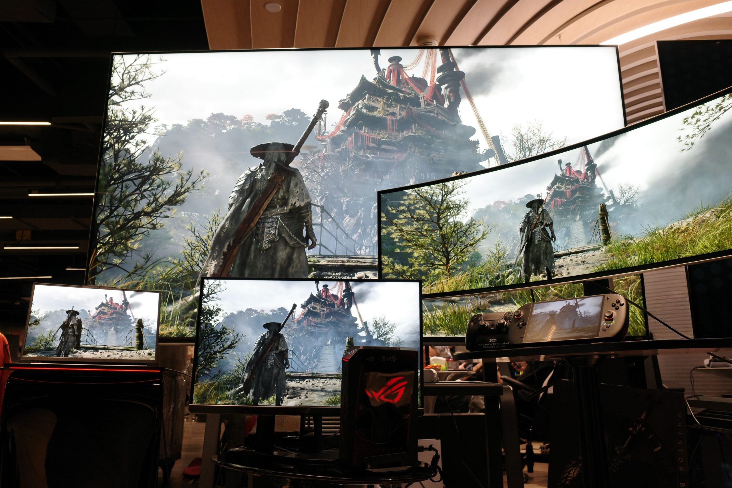 Phantom Blade Zero running on several monitors, a laptop and a handheld of different shapes and sizes