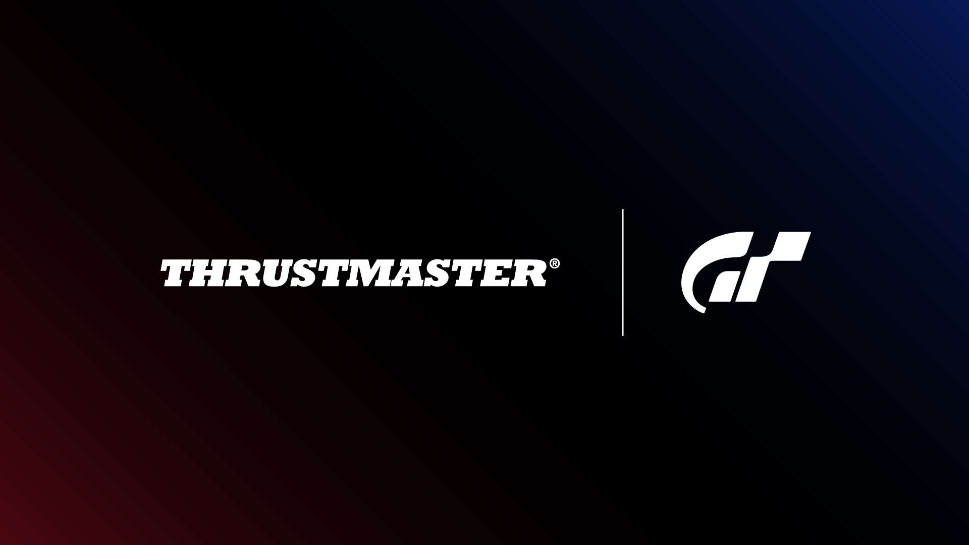 Thrustmaster and Gran Turismo logos side by side on a dark background