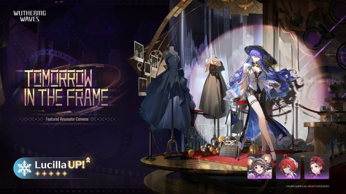 Wuthering Waves banner titled Tomorrow in the Frame, Featured Resonator Convene, showing Lucilla beside dress mannequins with the text Lucilla UP.
